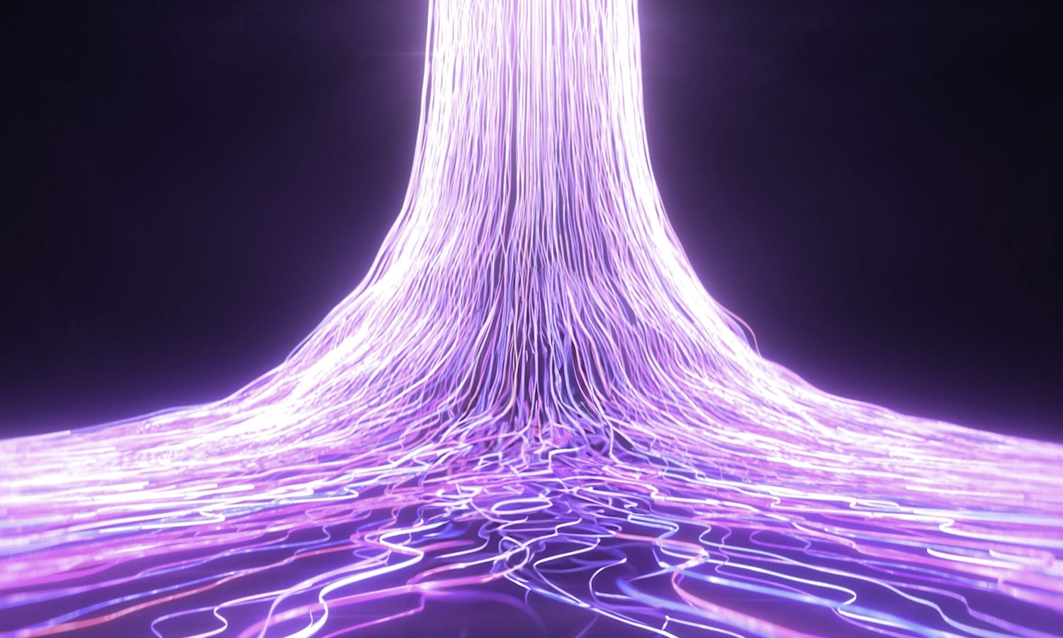 Colorful lines of energy flow and coalesce into a straight path​